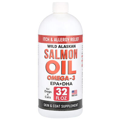 Масло дикого аляскинского лосося Omega-3 для собак и кошек, 32 fl oz