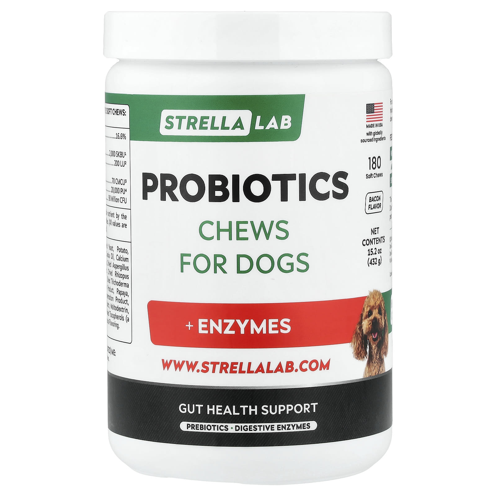 Пробиотики для собак StrellaLab Chews, Bacon, 180 Soft Chews, 15.2 oz (432 g)