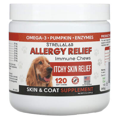 StrellaLab витамины для собак Allergy Relief, Immune Chews, Bacon, 120 штук, 264 g