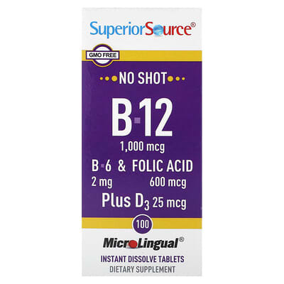 B-12, B-6 & Folic Acid, Plus D3, 100 MicroLingual® Instant Dissolve Tablets