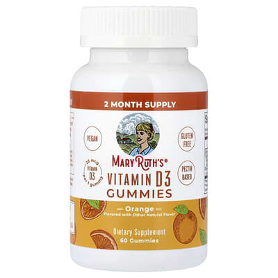 Vitamin D3 Gummies, Orange, 60 Gummies (25 mcg (1,000 IU) per Gummy)