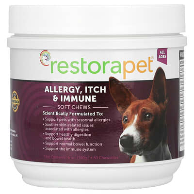 Allergy, Itch & Immune Soft Chews, For Dogs, All Ages, 60 Chewables, 6 oz (180 g)
