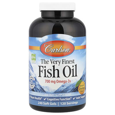 Рыбий жир The Very Finest Fish Oil, натуральный апельсин, 240 мягких капсул
