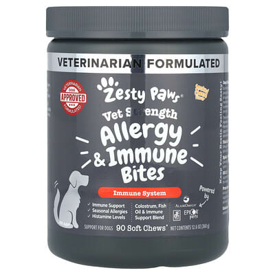 Zesty Paws Лакомства для собак Allergy & Immune Bites, Smoked Cheese, 90 штук, 12.6 oz (360 g)