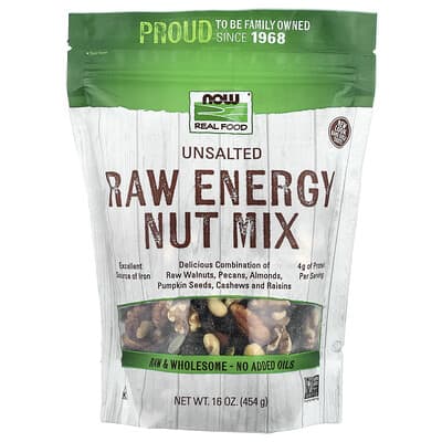 NOW Foods Real Food Raw Energy ореховая смесь, несоленая, 16 oz (454 g)