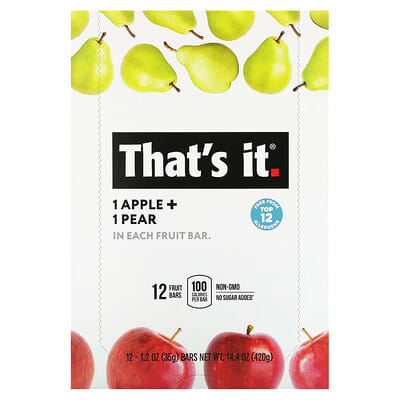 Fruit Bar, Apple + Pear, 12 шт., 1.2 oz (35 g) Each