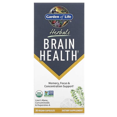 БАД Garden of Life Herbals, Brain Health, Mint, 30 Vegan Capsules
