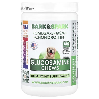 Glucosamine Chews для собак и кошек, со вкусом бекона, 180 мягких жевательных таблеток, 15 oz (432 g)
