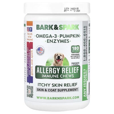 Витамины Bark&Spark Allergy Relief Immune Chews для собак, арахисовое масло, 180 шт