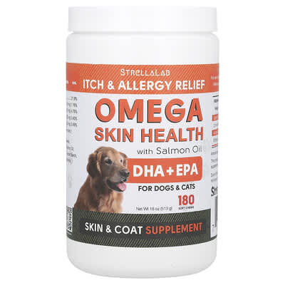 StrellaLab Omega Skin Health для собак и кошек, Chicken, 180 мягких кусочков