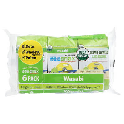 Organic Seaweed, Wasabi, 6 Pack, 0.18 oz (5 g) Each