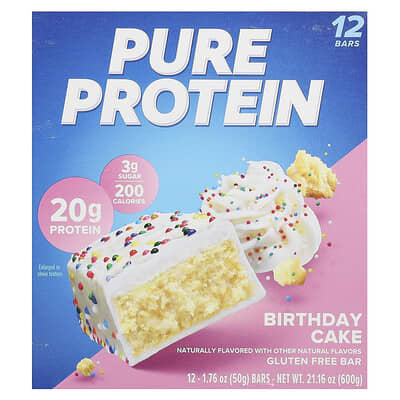Pure Protein Батончики без глютена, Birthday Cake, 12 шт., 1.76 oz (50 g)