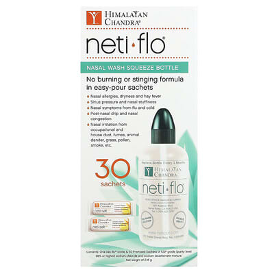 Nasal Wash Squeeze Bottle with Neti Salt Saches, 31 Piece Kit
