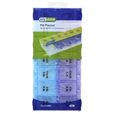 Еженедельный органайзер для таблеток AM/PM с фиксатором, 2 XL, 1 шт.