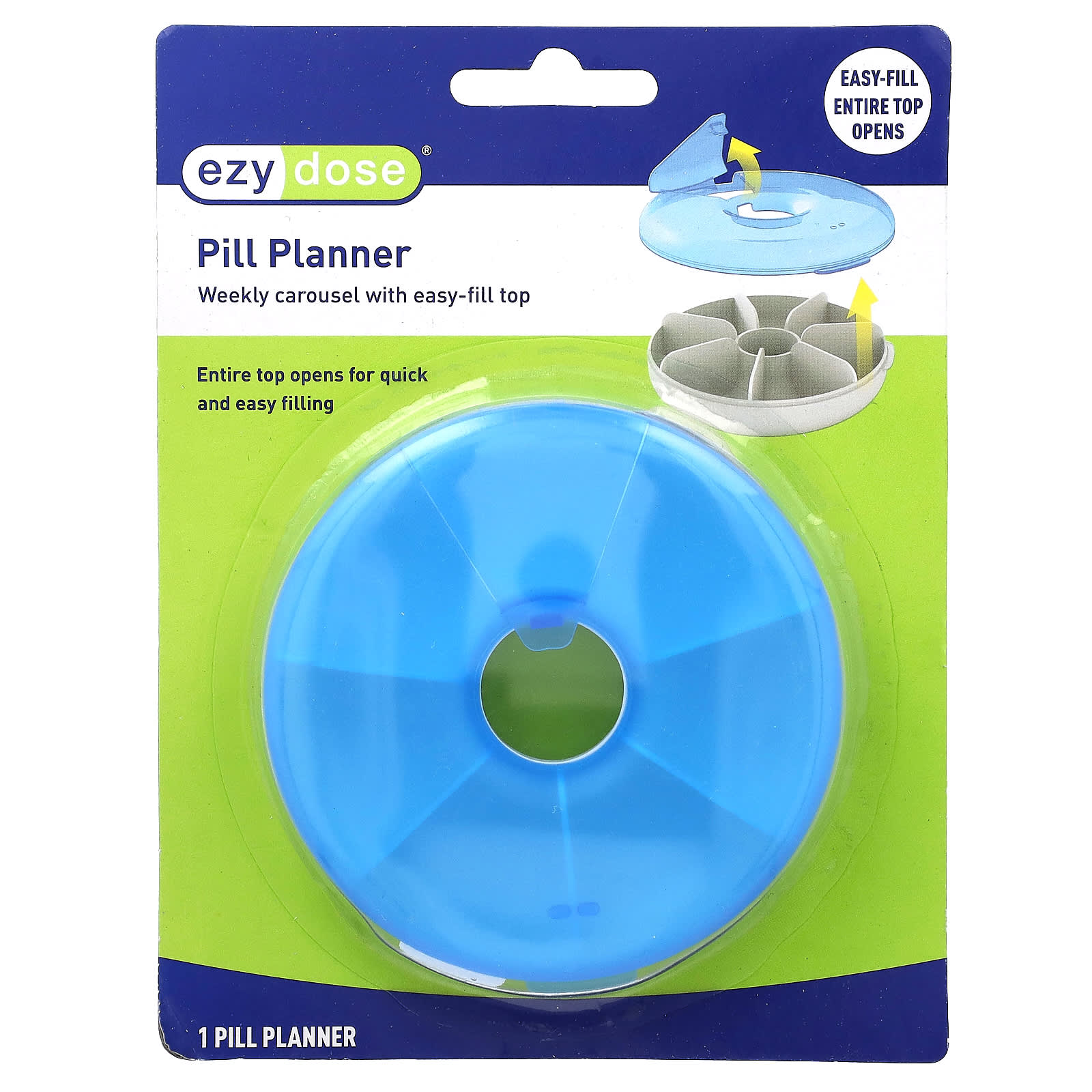 Pill Planner, Weekly Carousel с удобной крышкой для наполнения, 1 шт.