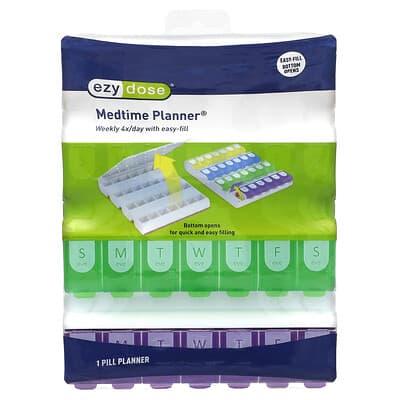 Еженедельный органайзер для таблеток Ezy Dose Weekly 4/Day with Easy-Fill Medtime Planner, 1 шт.