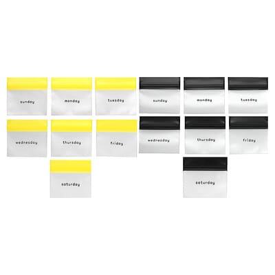 Многоразовый набор контейнеров для таблеток на 7 дней AM/PM, Black and Yellow, 1 Set