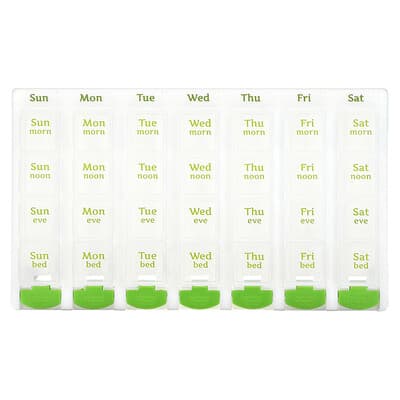 Планировщик Medtime Weekly 4X/Day с кнопкой, зеленый, 1 шт