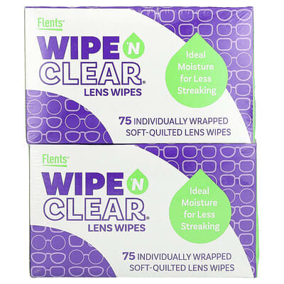 Wipe 'N Clear® Lens Wipes, 2 Boxes, 75 Wipes Each