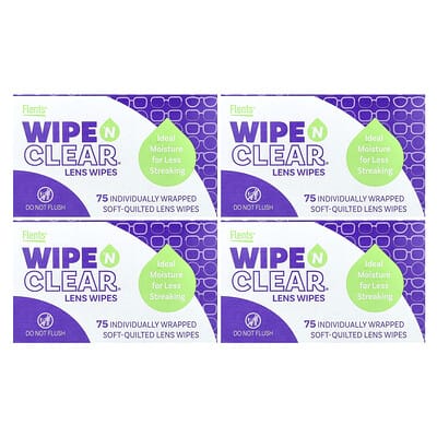 Салфетки для линз Wipe 'N Clear, 4 упаковки по 75 шт.