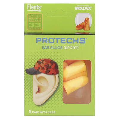 Protechs, Ear Plugs, Sports, 8 Pair with Case