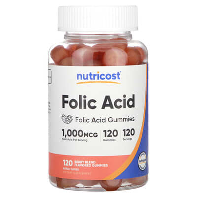 Желейные витамины Nutricost Folic Acid Gummies, Berry Blend, 1,000 mcg, 120 Gummies