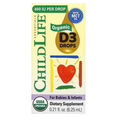 Органические капли D3 для детей и младенцев, 0.21 fl oz (6.25 mL)