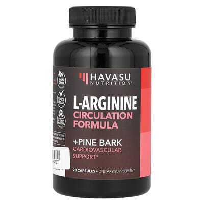 Havasu Nutrition L-Arginine, формула для кровообращения + сосновая кора, 90 капсул