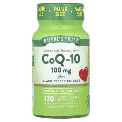 Nature's Truth CoQ-10 Plus с экстрактом черного перца, 100 мг, 120 мягких капсул
