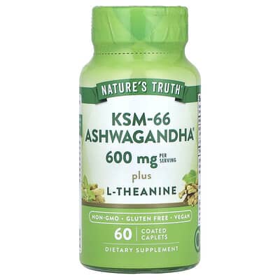 Ashwagandha KSM-66® Plus L-Theanine, 60 покрытых таблеток