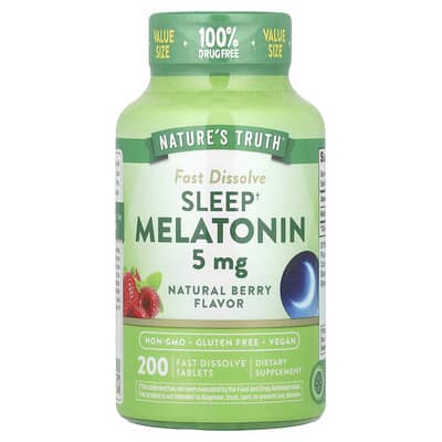 Nature's Truth Sleep Melatonin, Natural Berry, 5 mg, 200 быстрорастворимых таблеток
