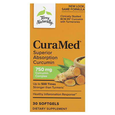 CuraMed, высокоусвояемый куркумин, 750 mg, 30 мягких капсул