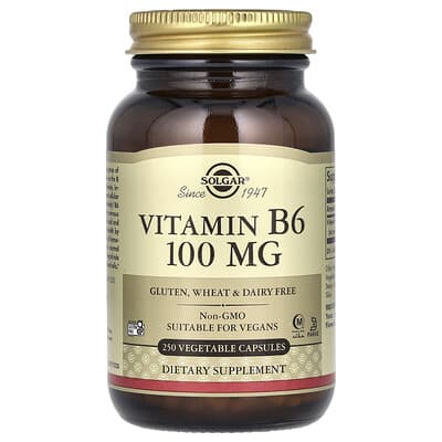 Витамин B6, 100 mg, 250 растительных капсул