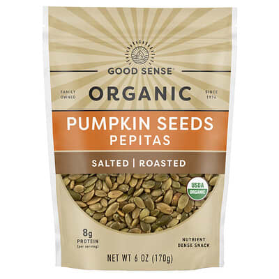 Семена тыквы Good Sense Organic Pepitas, Salted, Roasted, 6 oz (170 g)