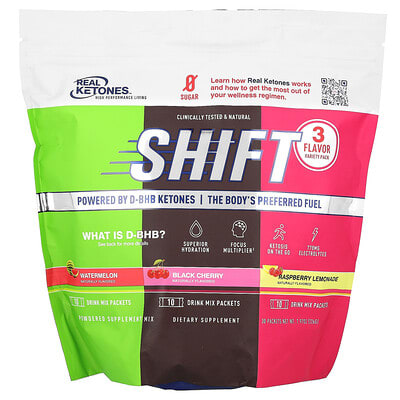Shift, Variety Pack, Watermelon, Black Cherry, Raspberry Lemonade, 30 Packets