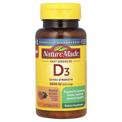 Быстрорастворимые витамины D3, Mixed Berry, 125 mcg (5,000 IU), 70 таблеток