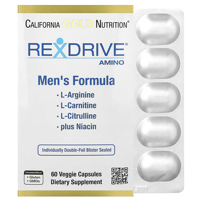 Rexdrive® Amino с L-Arginine HCl, L-Citrulline, Acetyl-L-Carnitine Arginate DiHydrochloride и Glycine Propionyl-L-Carnitine HCl, Мужская формула, 60 веганских капсул