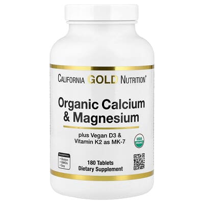 Органический кальций и магний California Gold Nutrition Plus D3 & K2, 180 Tablets