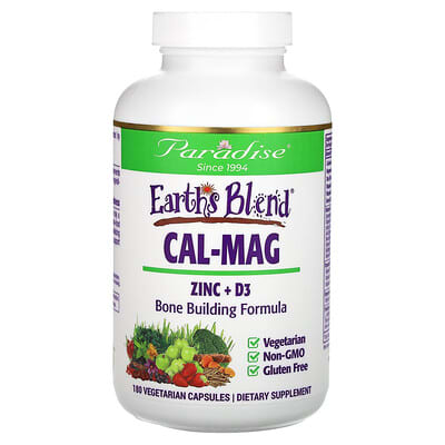 Paradise Herbs Earth's Blend Cal-Mag Zinc + D3, 180 вегетарианских капсул