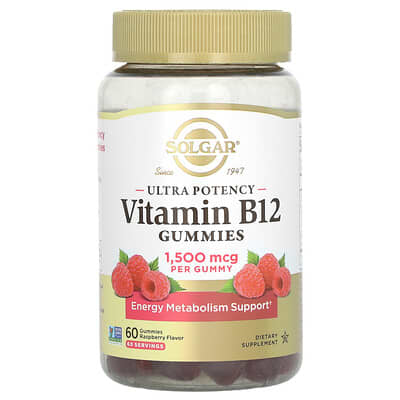 Solgar Витаминные мармеладки B12, малина, 1,500 mcg, 60 шт