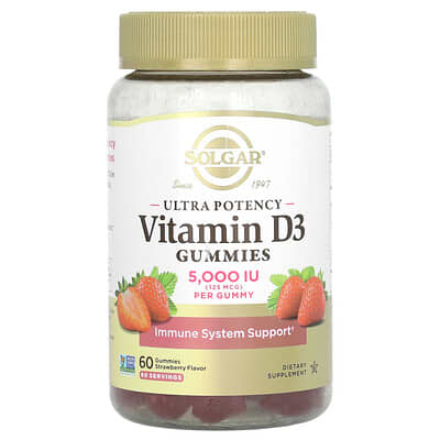Ultra Potency витамин D3 мармеладные добавки, Strawberry, 125 mcg (5,000 IU), 60 шт