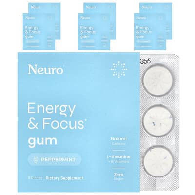 Жевательная резинка Energy & Focus, перечная мята, 6 упаковок по 9 шт