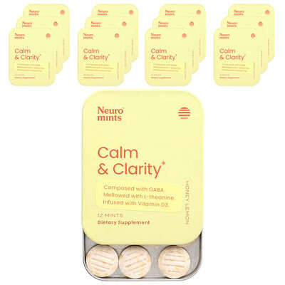 Мятные леденцы NeuroMints, Calm & Clarity, Honey Lemon, 12 упаковок по 12 шт.