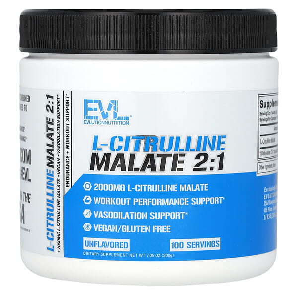 EVLution Nutrition, L-цитруллин малат 2:1, без вкуса, 7.05 унции (200 г)