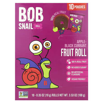 Фруктовые роллы Bob Snail, яблоко-черная смородина, 10 пакетиков по 0.35 oz (10 g)