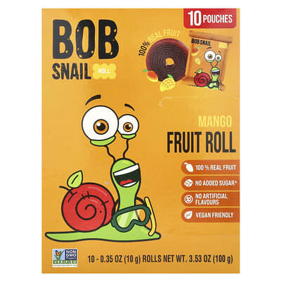 Bob Snail фруктовые роллы, манго, 10 пакетиков по 0.35 oz (10 g)