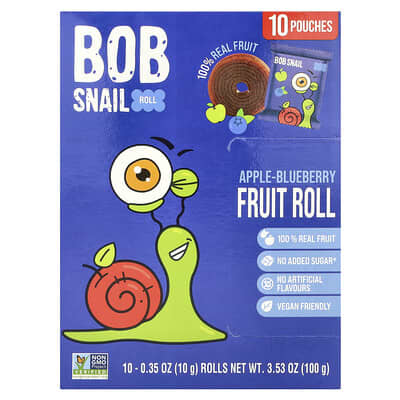 Фруктовые роллы Bob Snail, яблоко-черника, 10 пакетиков, 0.35 oz (10 g) каждый