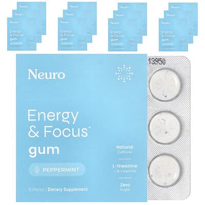 Жевательная резинка Energy & Focus, перечная мята, 12 упаковок по 9 шт
