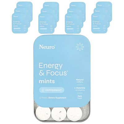 Мятные леденцы Energy & Focus, перечная мята, 12 упаковок по 12 шт