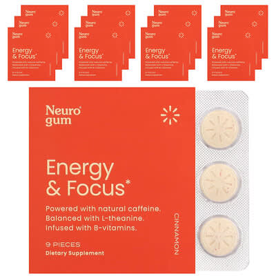 NeuroGum Energy & Focus, корица, 12 упаковок по 9 штук
